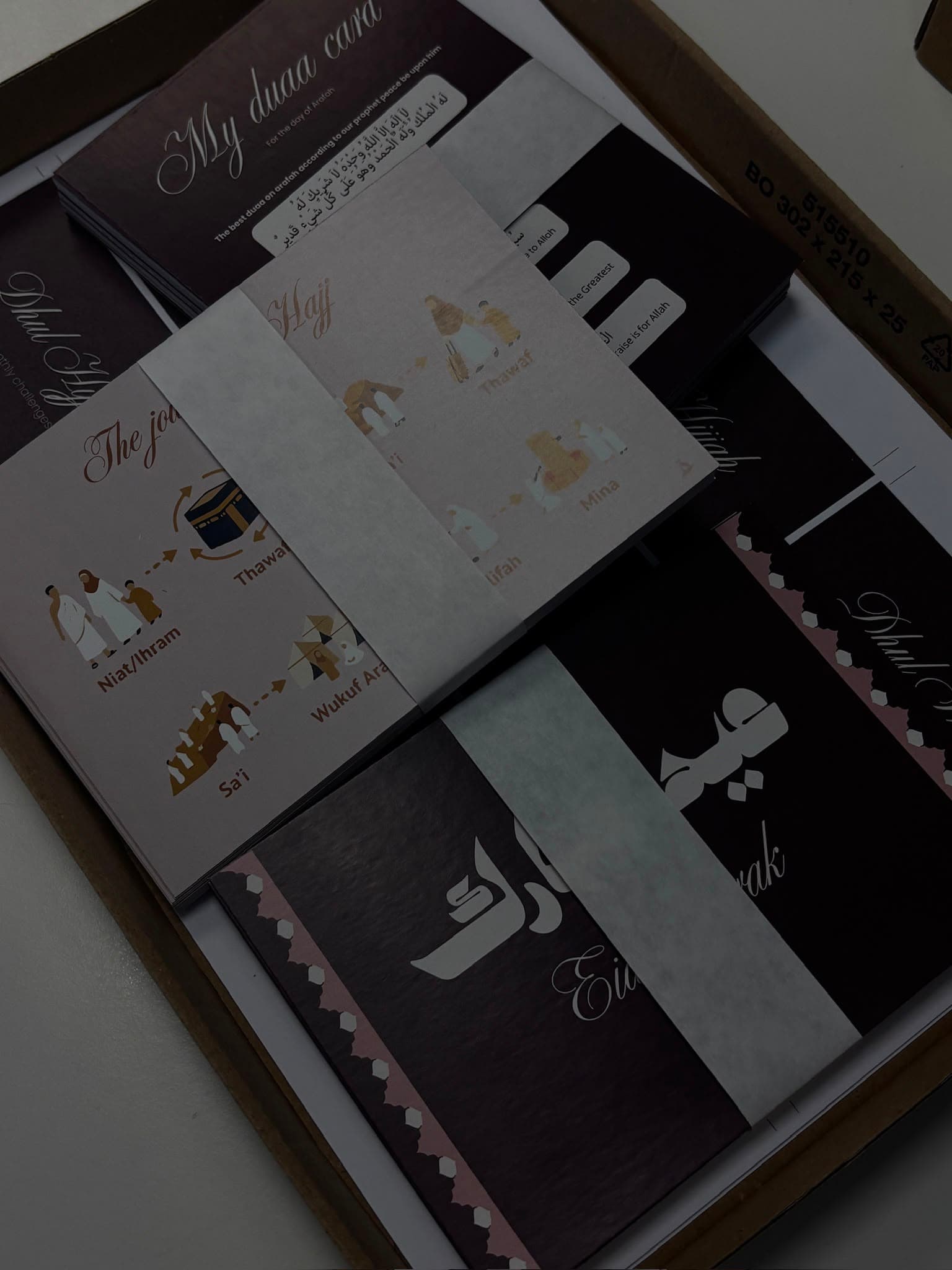 Cards walking through the journey of Hajj and a duaa card